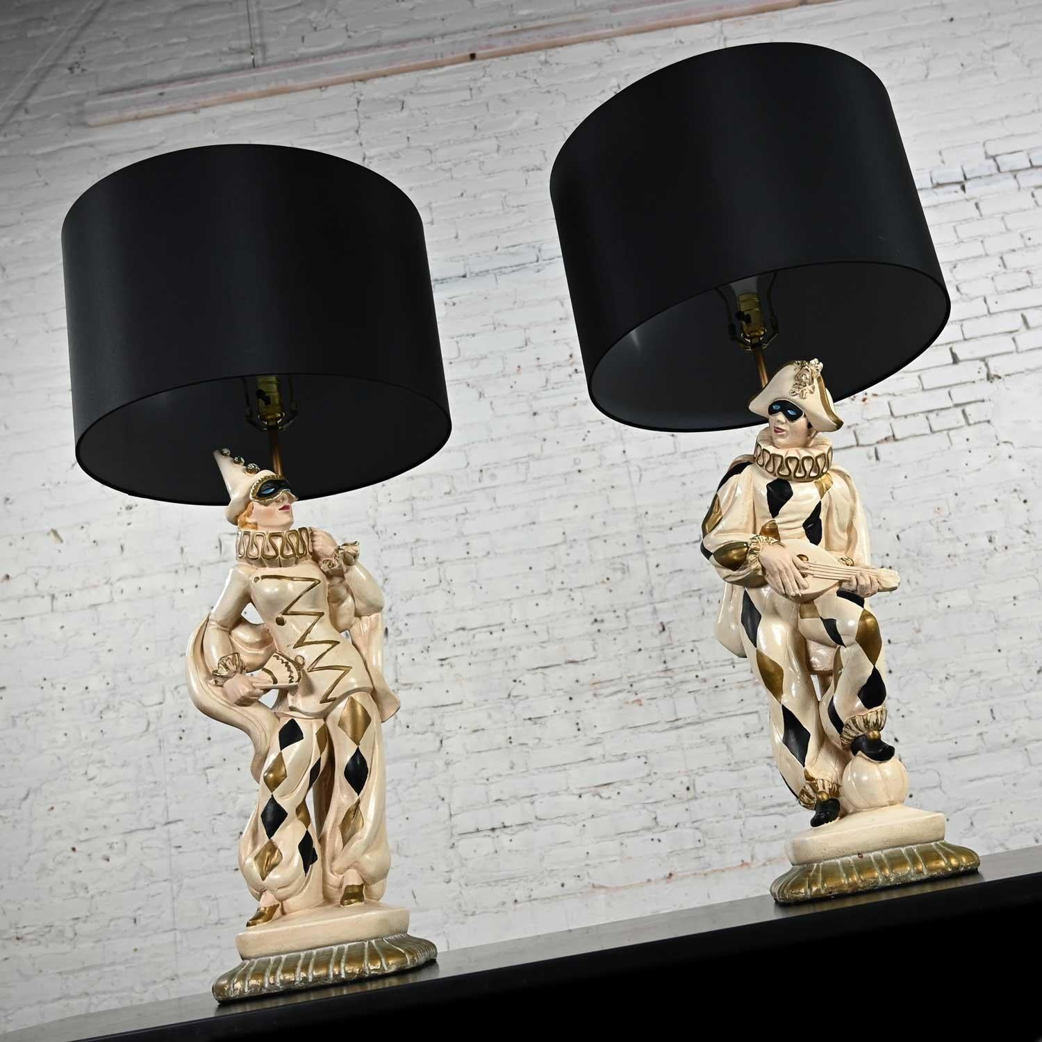 Vintage MCM Art Deco Figural Jester Harlequin Table Lamps Style of Marbro Pair For Sale 5