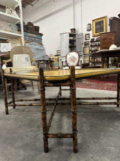 Vintage MCM Baker Hollywood Regency Chinoiserie Faux Bamboo Table Square