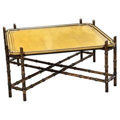 Vintage MCM Baker Hollywood Regency Chinoiserie Faux Bamboo Table Square