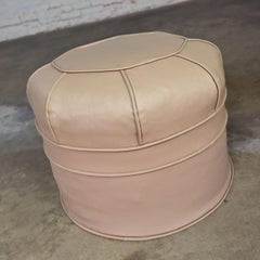 Vintage MCM Beige Faux Leather Vinyl Octagonal Hassock Ottoman or Footstool