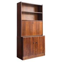 Vintage MCM Belgian Bookcase with Drop Down Desk/Bar in Walnut