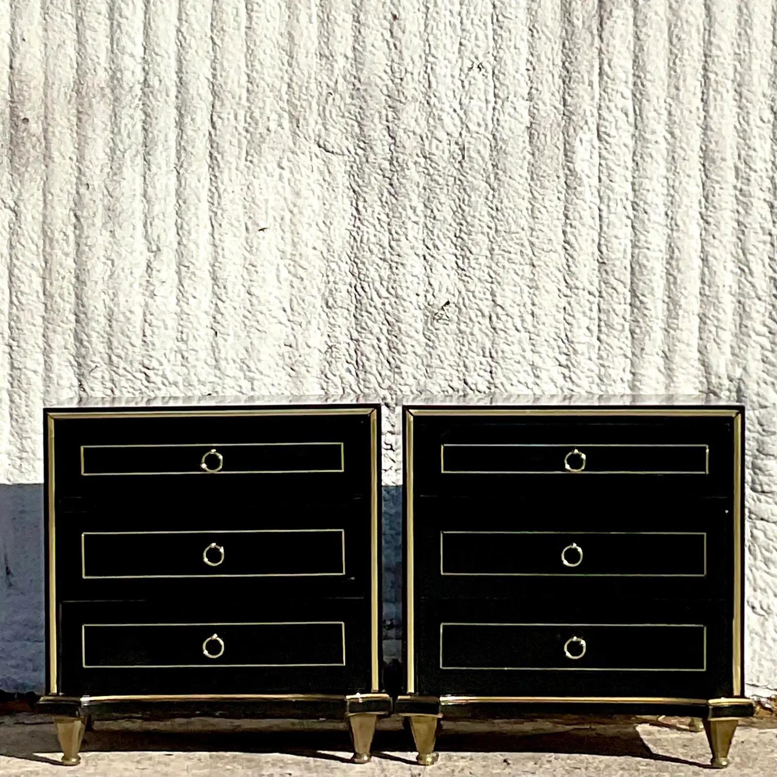 Vintage MCM Black Lacquer Nightstands After American of Martinsville In Good Condition In west palm beach, FL