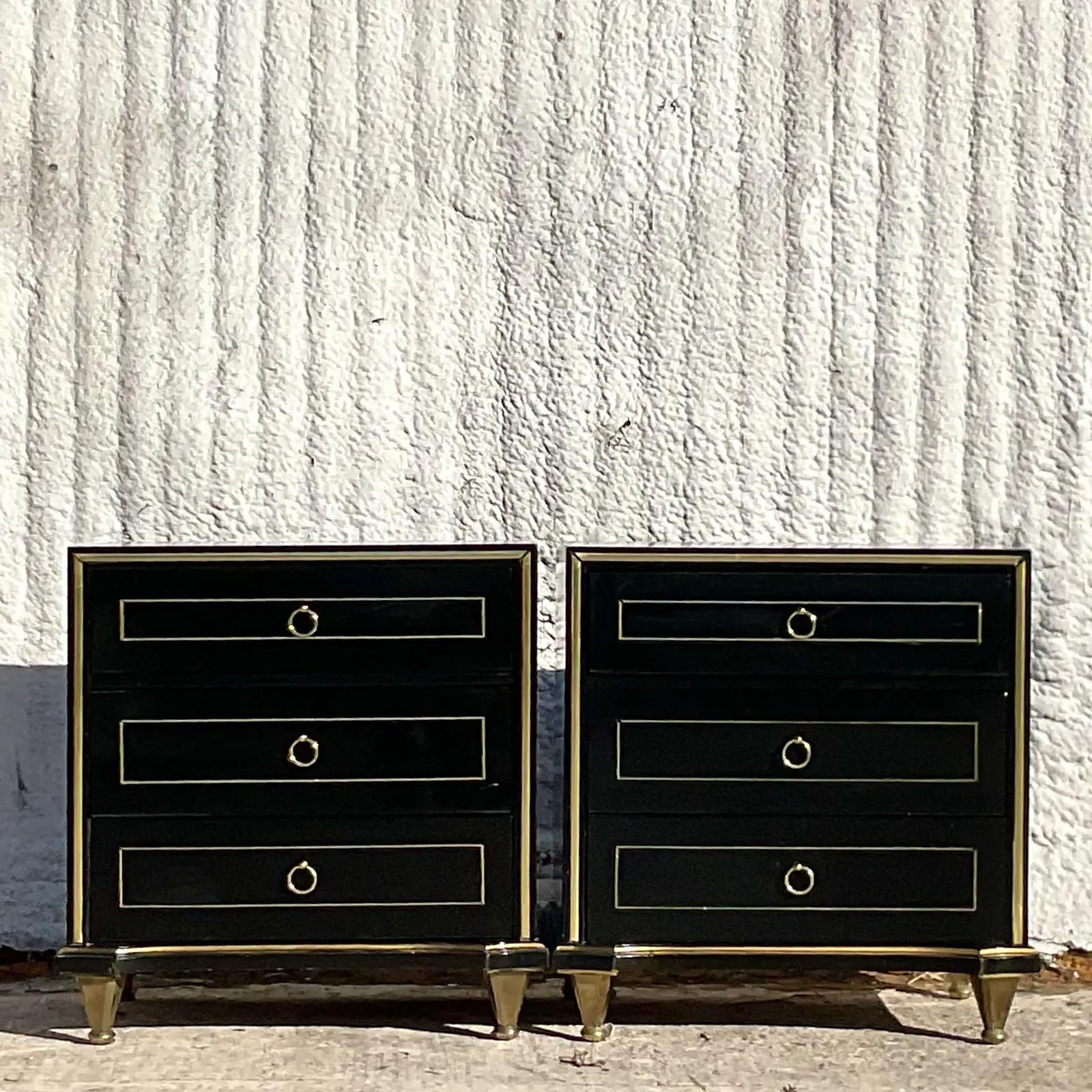 Vintage MCM Black Lacquer Nightstands After American of Martinsville 1