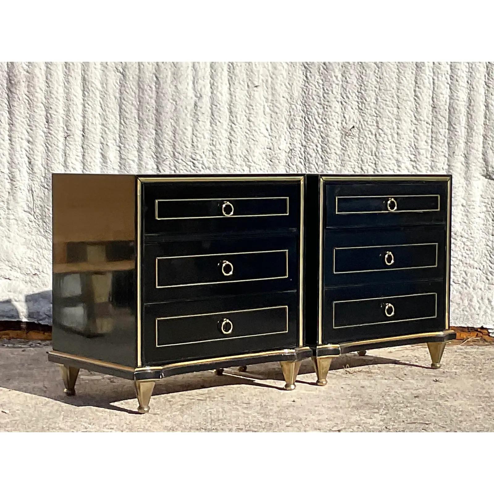 Vintage MCM Black Lacquer Nightstands After American of Martinsville 2
