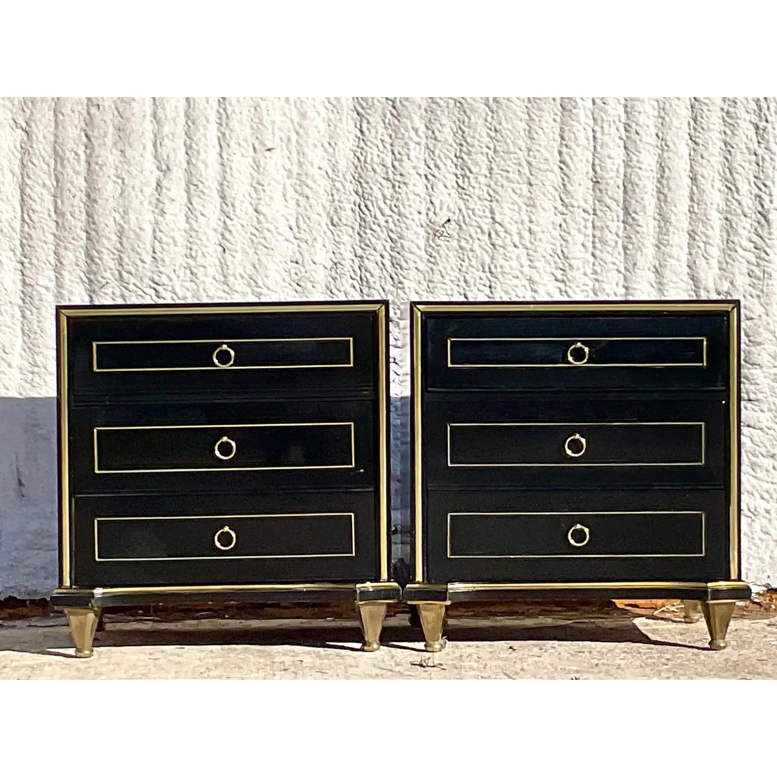 Vintage MCM Black Lacquer Nightstands After American of Martinsville 3