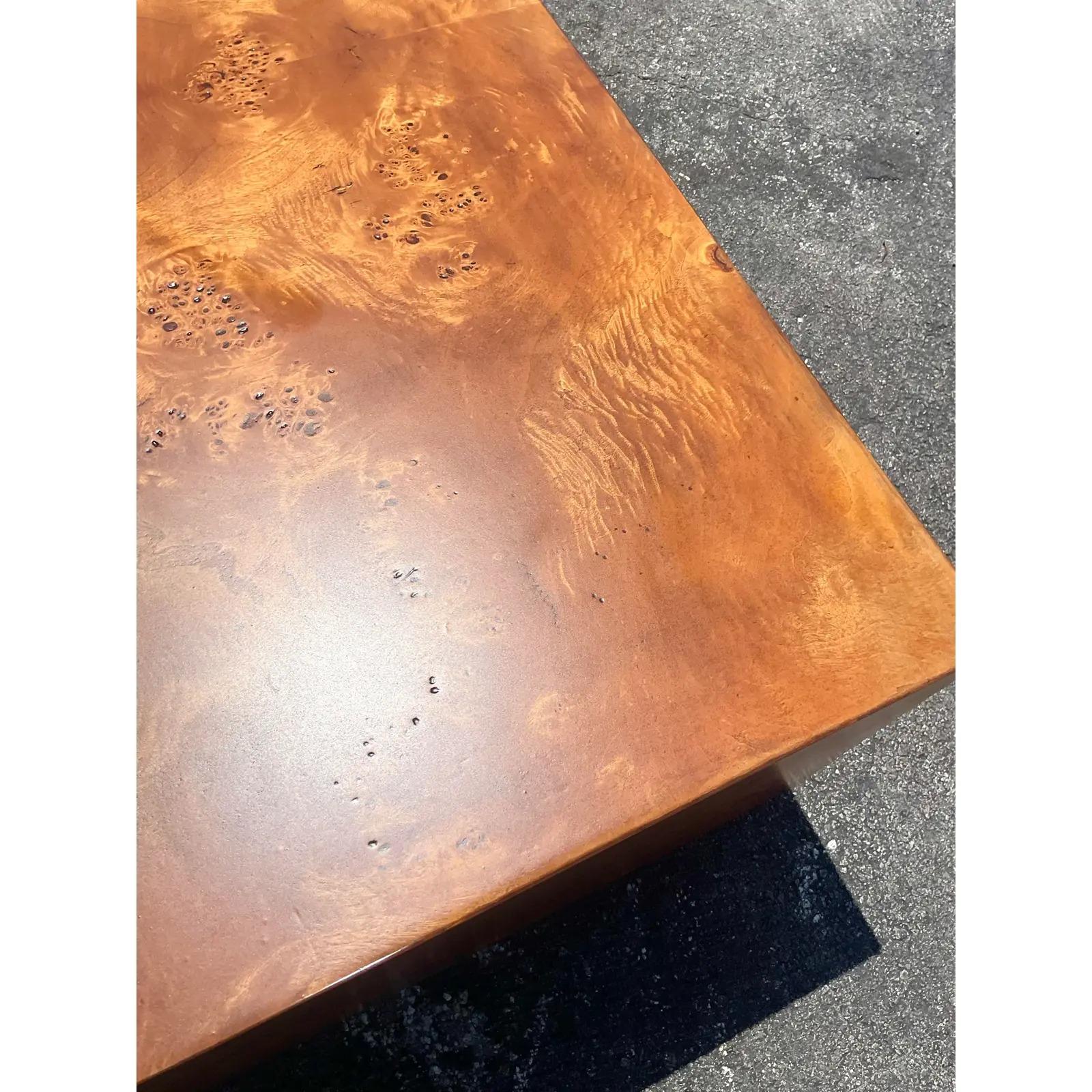 20th Century Vintage MCM Book Matched Burl Wood Coffee Table After Milo Baughman