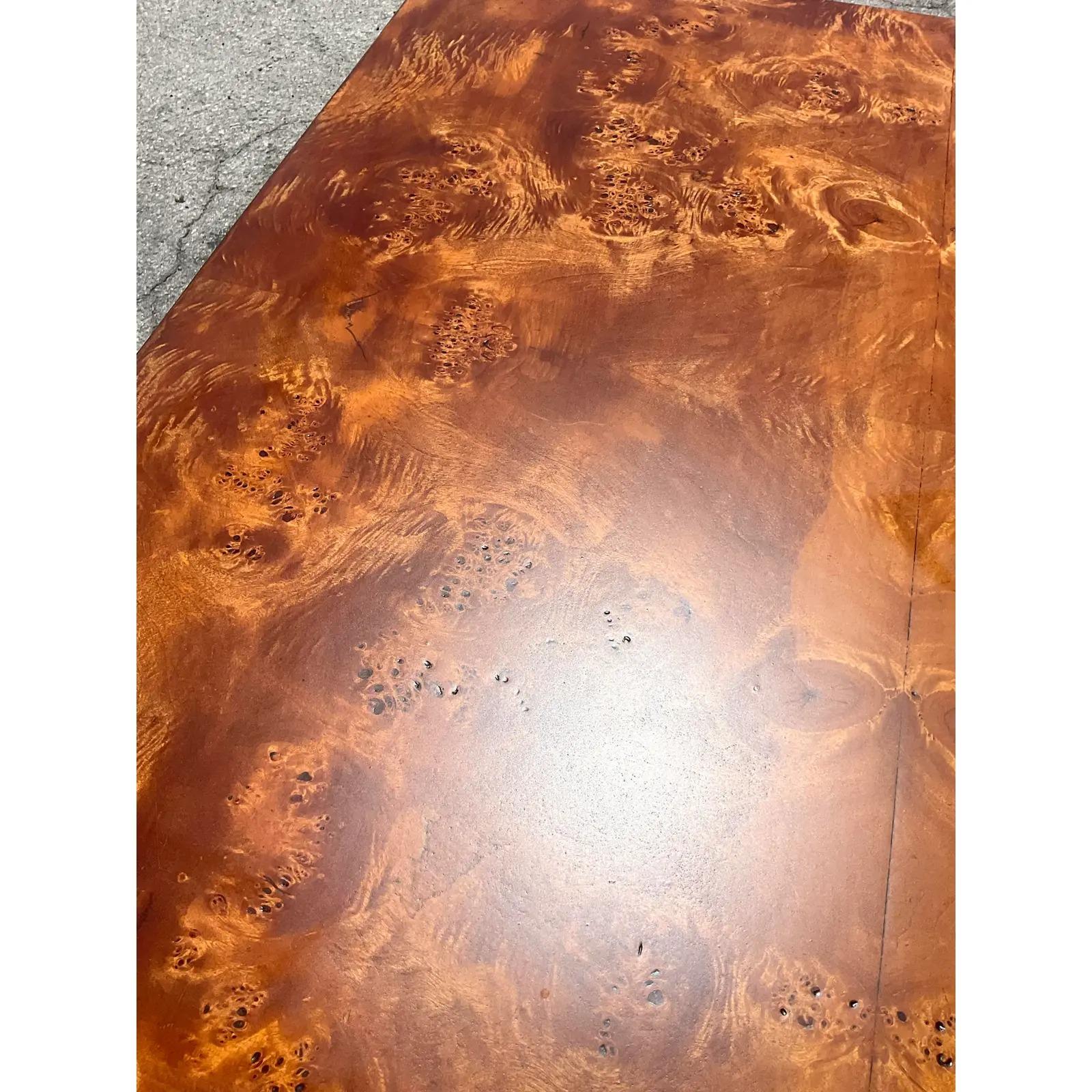 Vintage MCM Book Matched Burl Wood Coffee Table After Milo Baughman 2