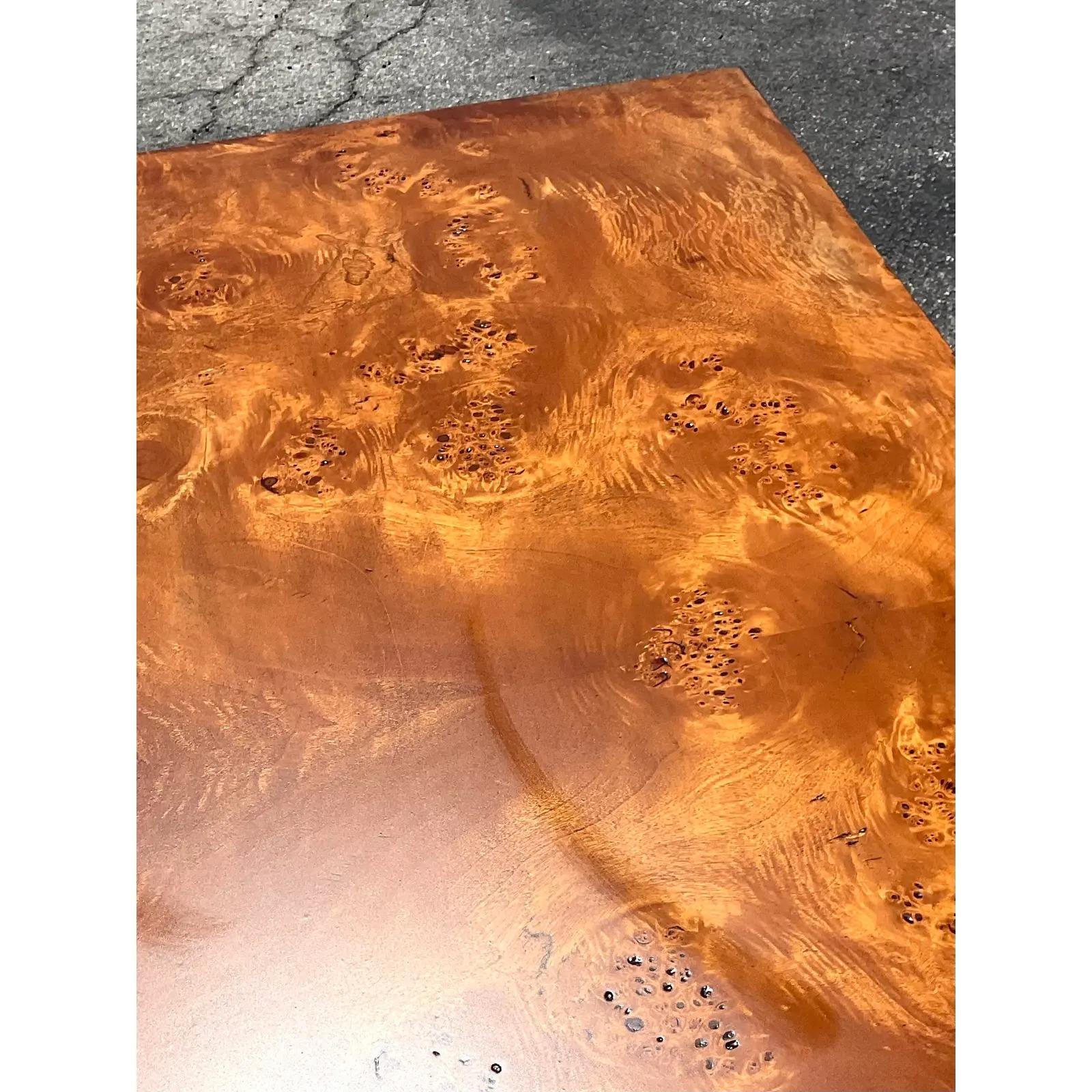 Vintage MCM Book Matched Burl Wood Coffee Table After Milo Baughman 3