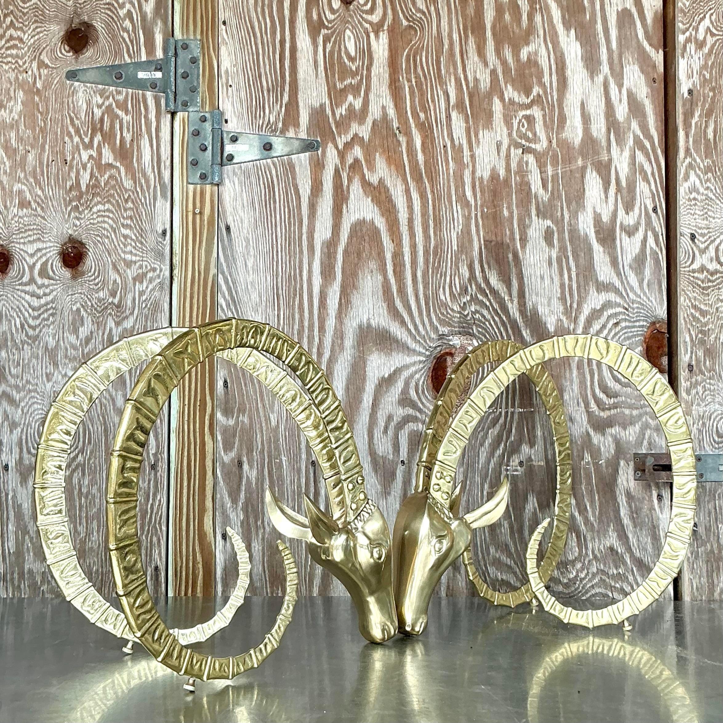 Mid-Century Modern Vintage MCM Brass Ram’s Head Coffee Table Pedestals - Set of 2
