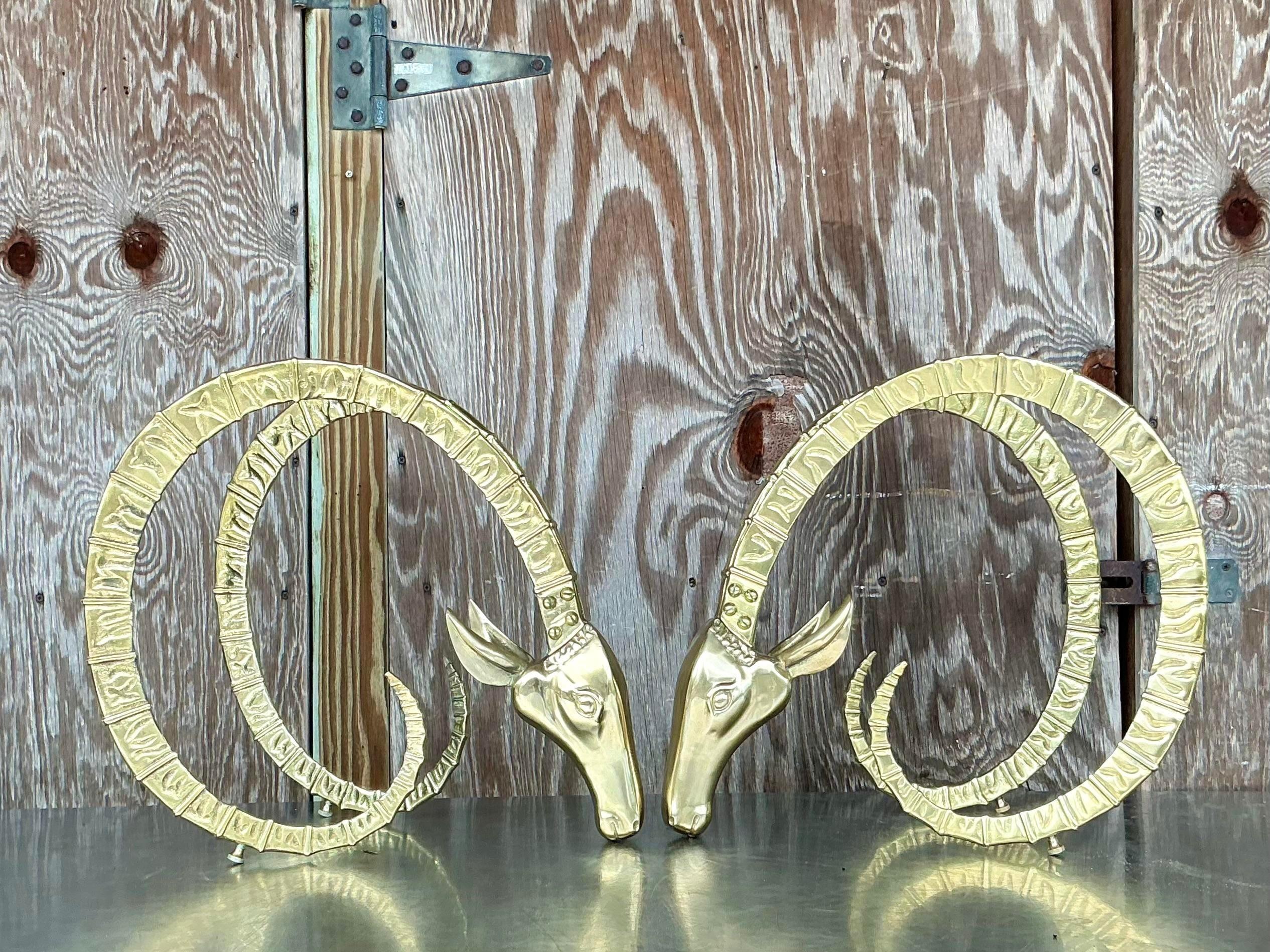 20th Century Vintage MCM Brass Ram’s Head Coffee Table Pedestals - Set of 2