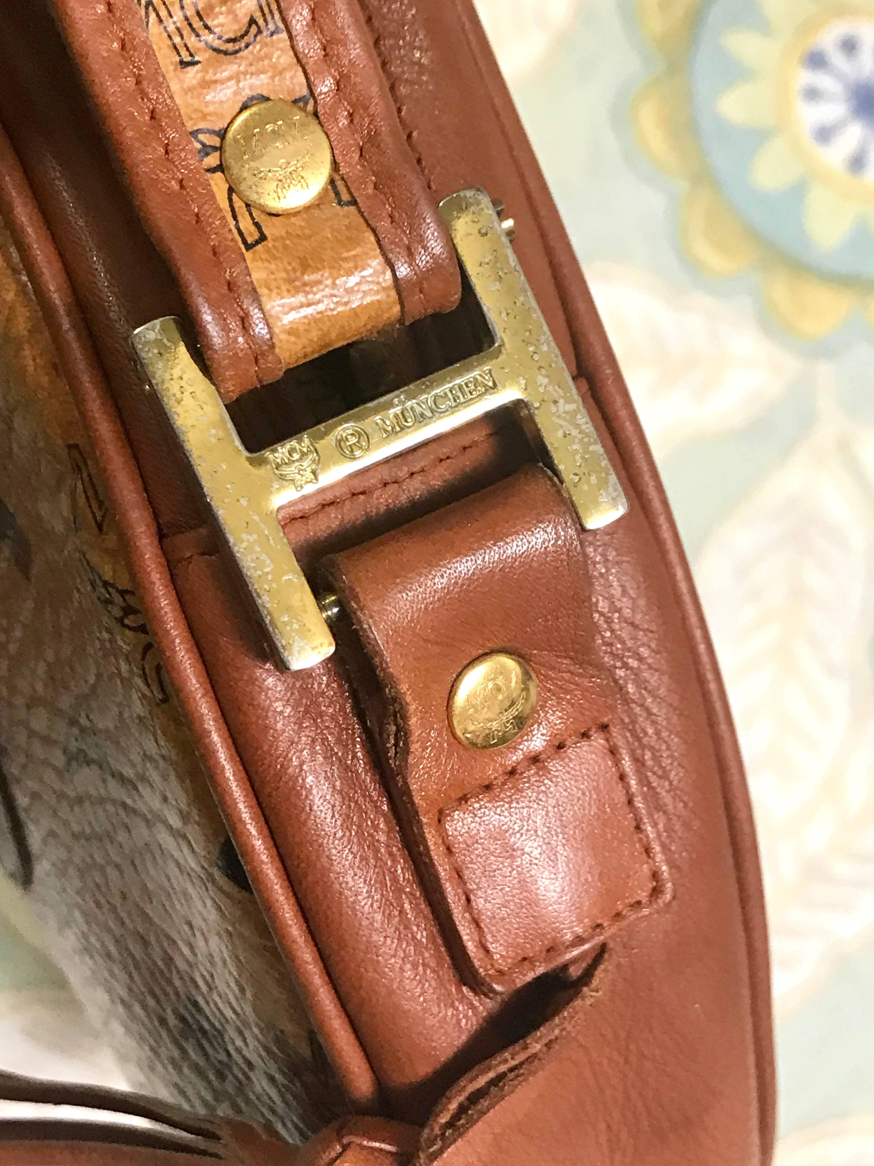 Vintage MCM brown monogram round Suzy Wong shoulder bag with fringes. Classic 2