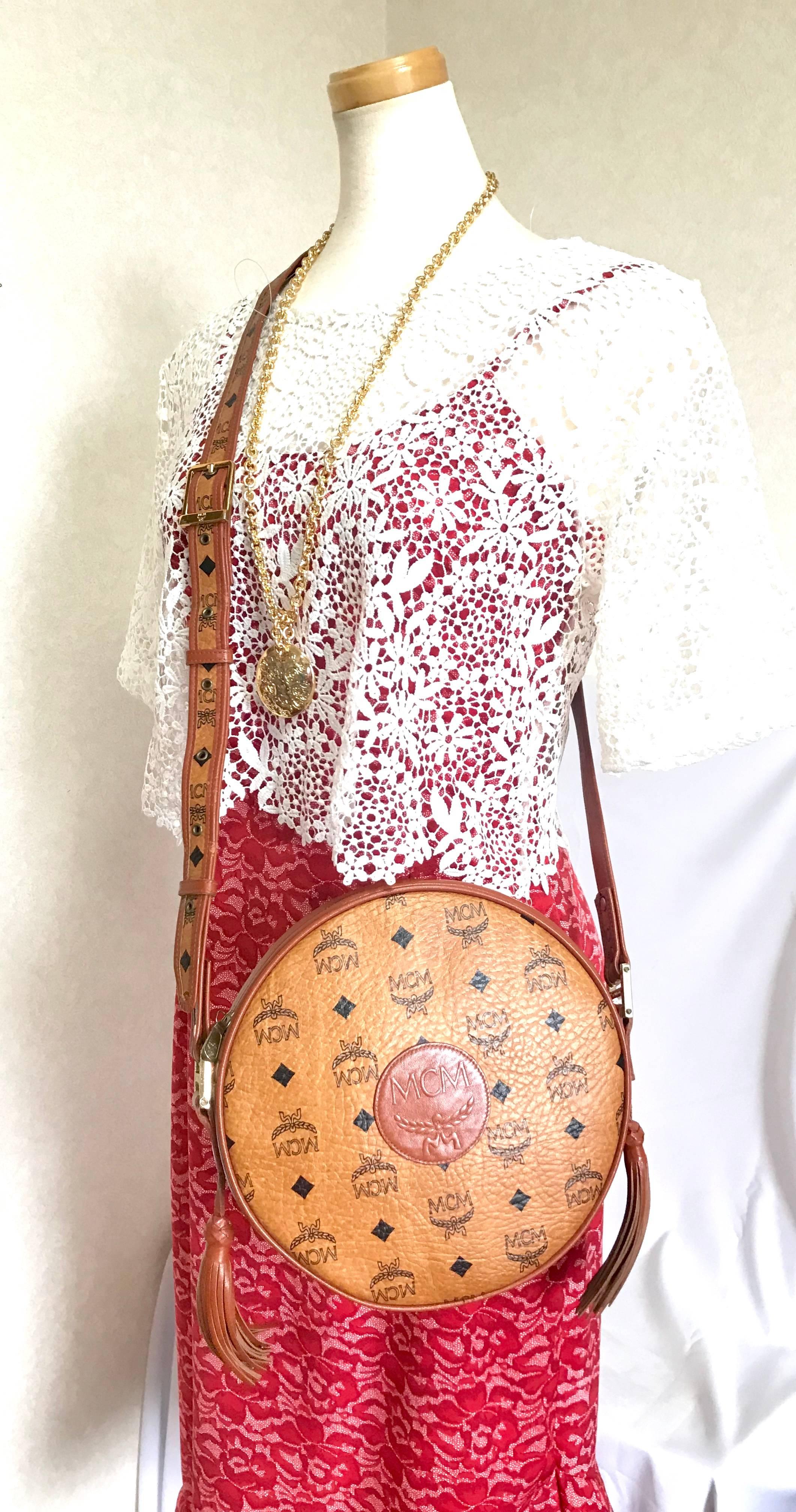 Vintage MCM brown Suzy Wong round shoulder bag with fringes. Michael Cromer. 7