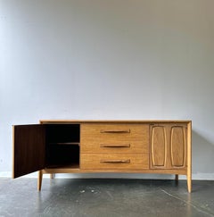 Vintage MCM Broyhill Emphasis blonde walnut long credenza