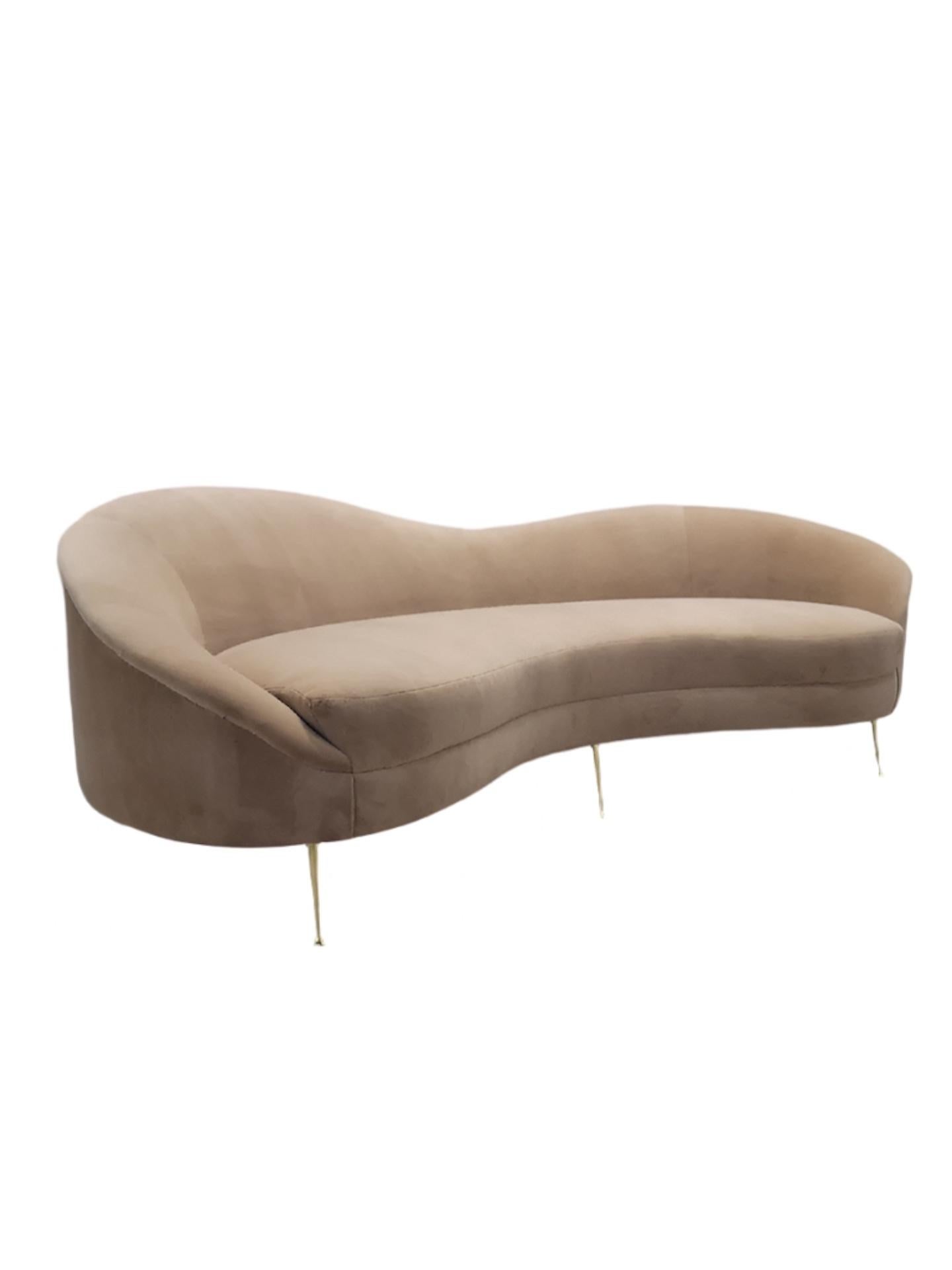 Mid-Century moderno Divano italiano curvo in stile MCM Bruno Munari d'epoca, appena rivestito in legno in vendita
