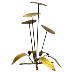 Vintage MCM Brutalist Jere-Style Brass Lilly Pad Sculpture Signed by D.S Hulbert