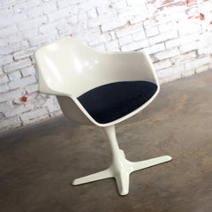 Vintage MCM Burke Tulip Armchair No 116 White Shell and Round Stationary Base