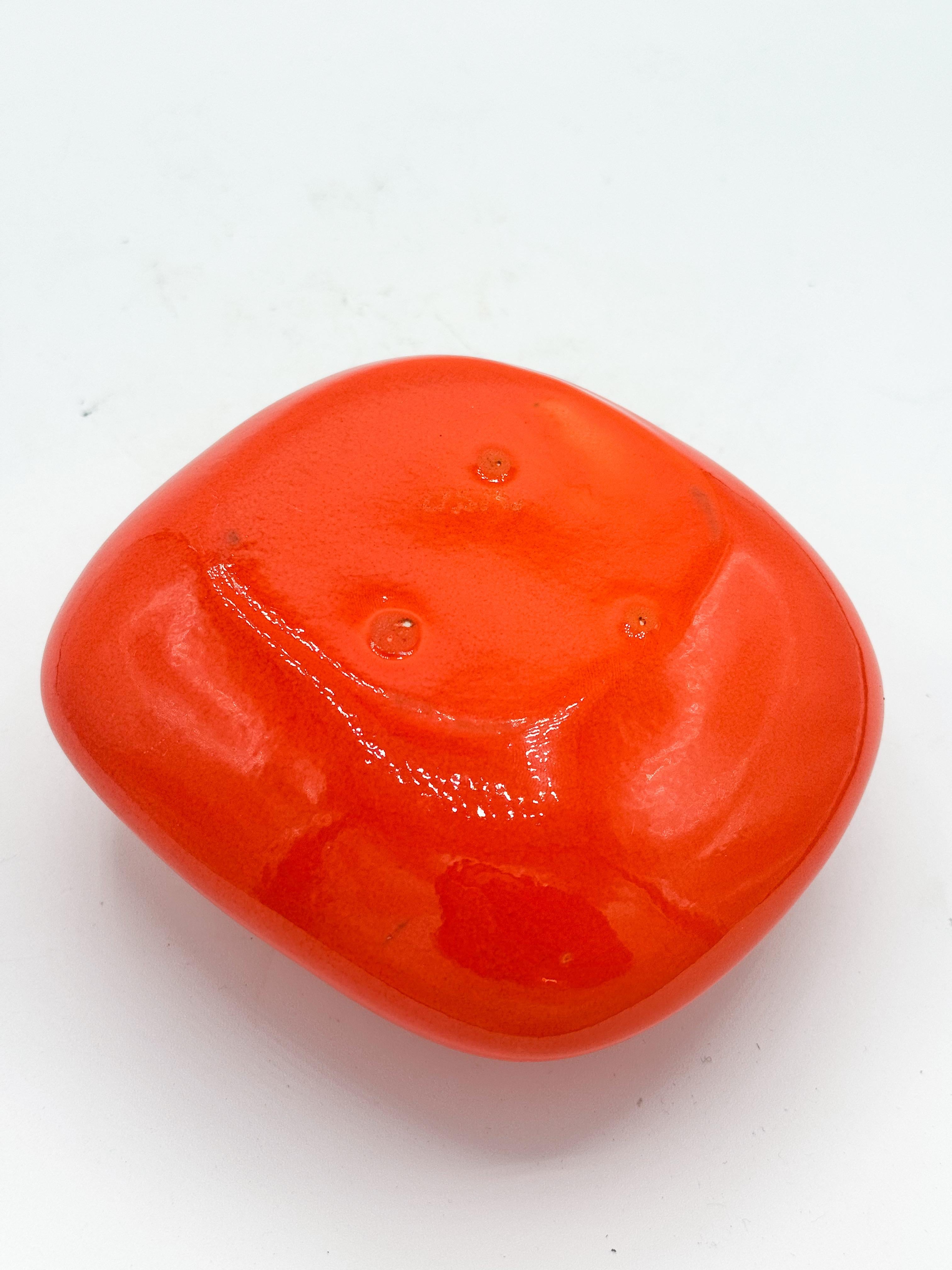 Cenicero Vintage MCM Cerámica Naranja, Firmado USA - Estilo Pop Art Atómico Hecho a mano en venta