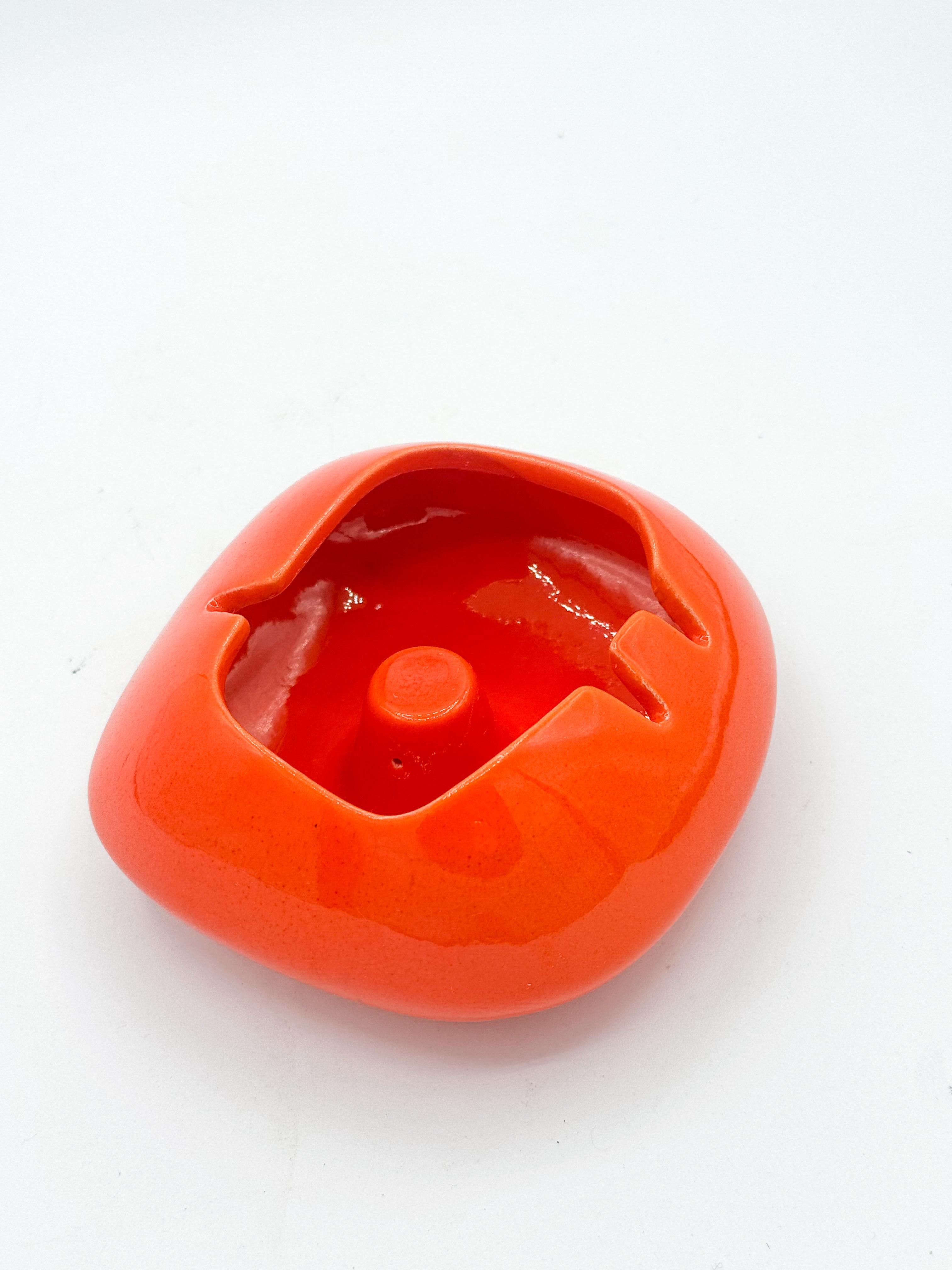 Cenicero Vintage MCM Cerámica Naranja, Firmado USA - Estilo Pop Art Atómico siglo XX en venta