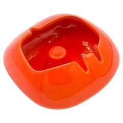 Vintage MCM Ceramic Orange Ashtray, Signed USA – Atomic Pop Art Style