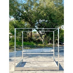 Vintage MCM Chrome King Canopy Bed After Milo Baughman