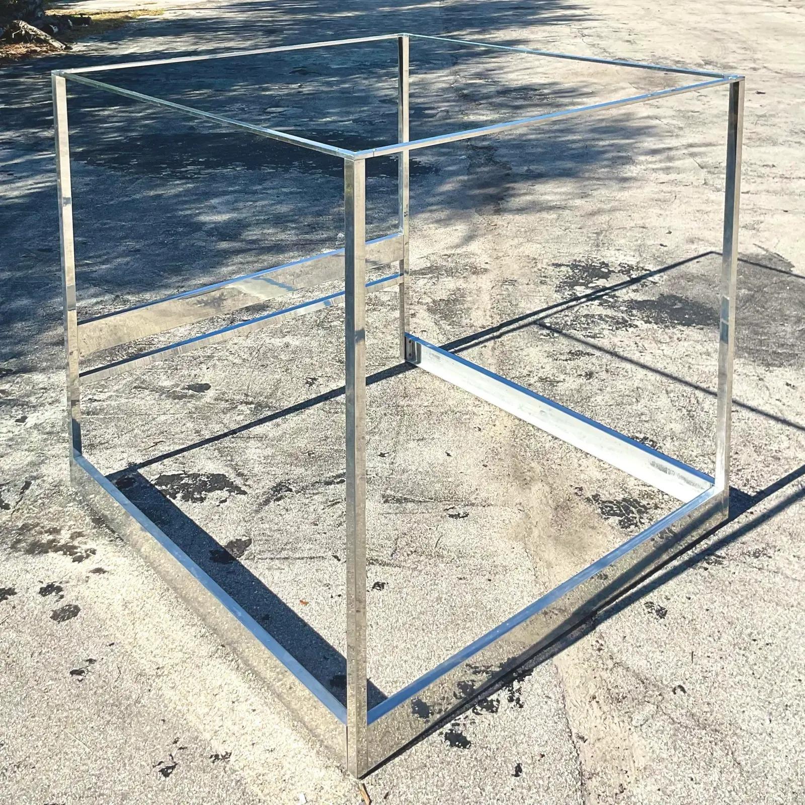 Mid-Century Modern Vintage MCM Chrome King Canopy Bed After Milo Baughman