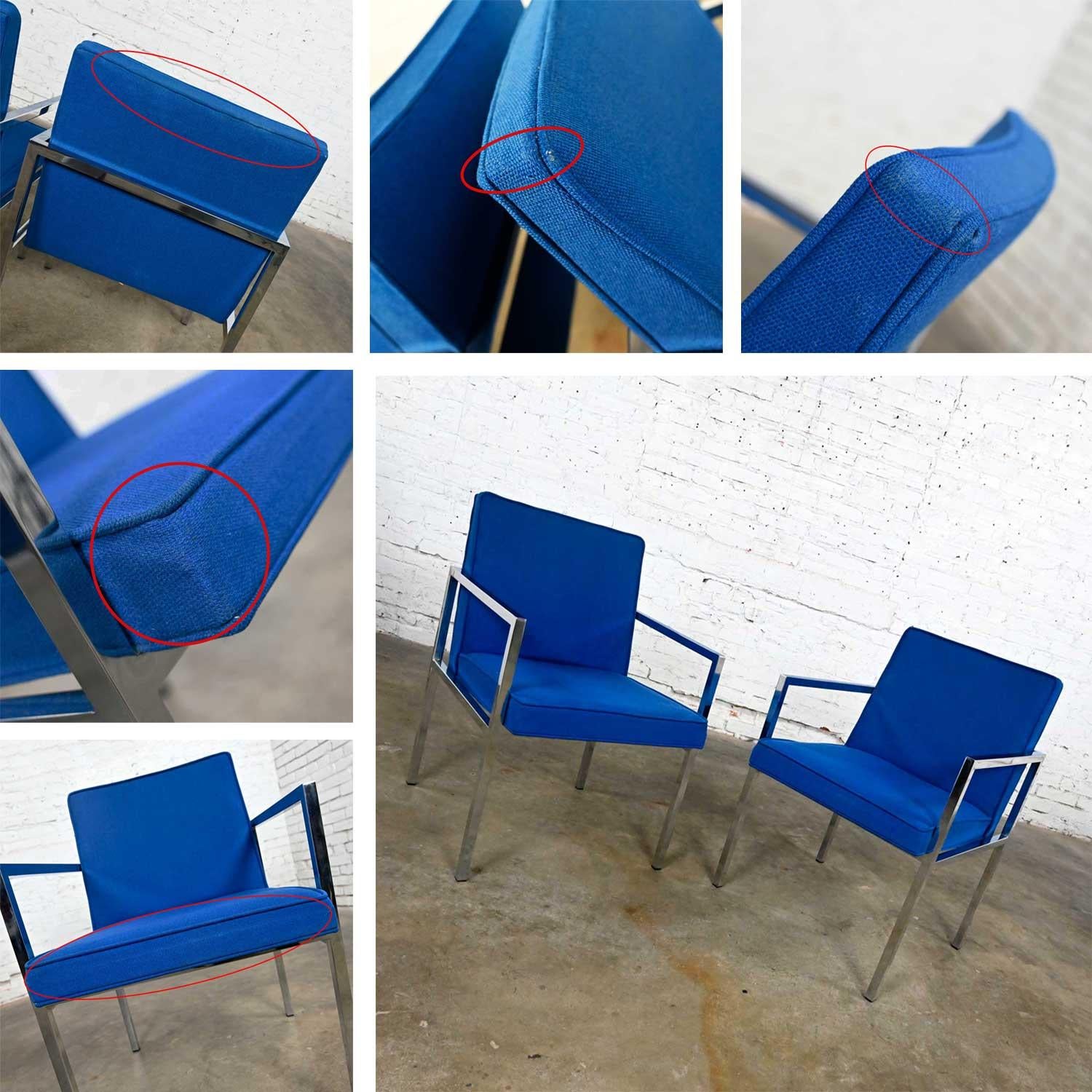 Vintage MCM Chrome & Royal Blue Fabric Armchairs by Hibriten Chair Company For Sale 4