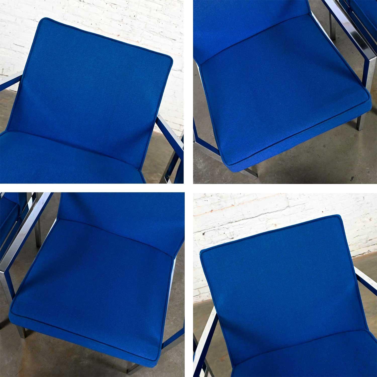 Vintage MCM Chrome & Royal Blue Fabric Armchairs by Hibriten Chair Company For Sale 5