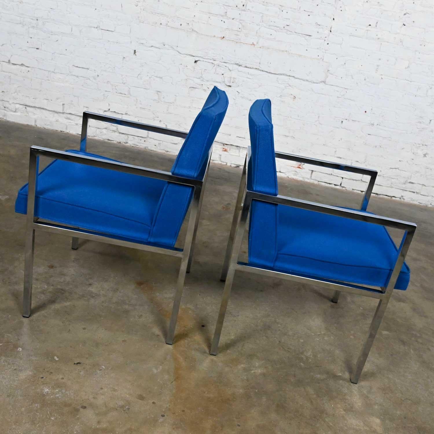 20th Century Vintage MCM Chrome & Royal Blue Fabric Armchairs by Hibriten Chair Company For Sale