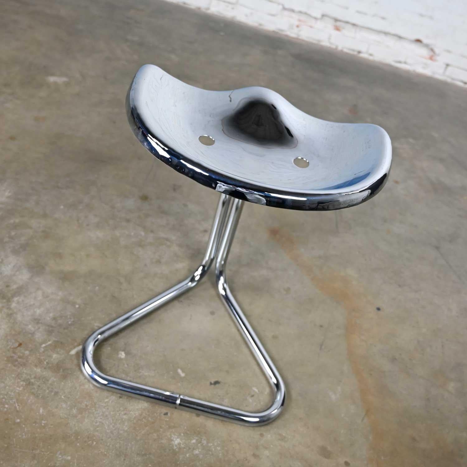 Vintage MCM Chrome Tractor Stool Chair Height by Rodney Kinsman for OMK England 1