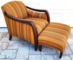 Vintage MCM Club Lounge Armchair & Ottoman Art Deco A Pair