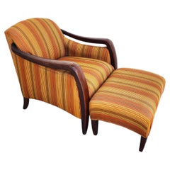 Vintage MCM Club Lounge Armchair & Ottoman Art Deco A Pair