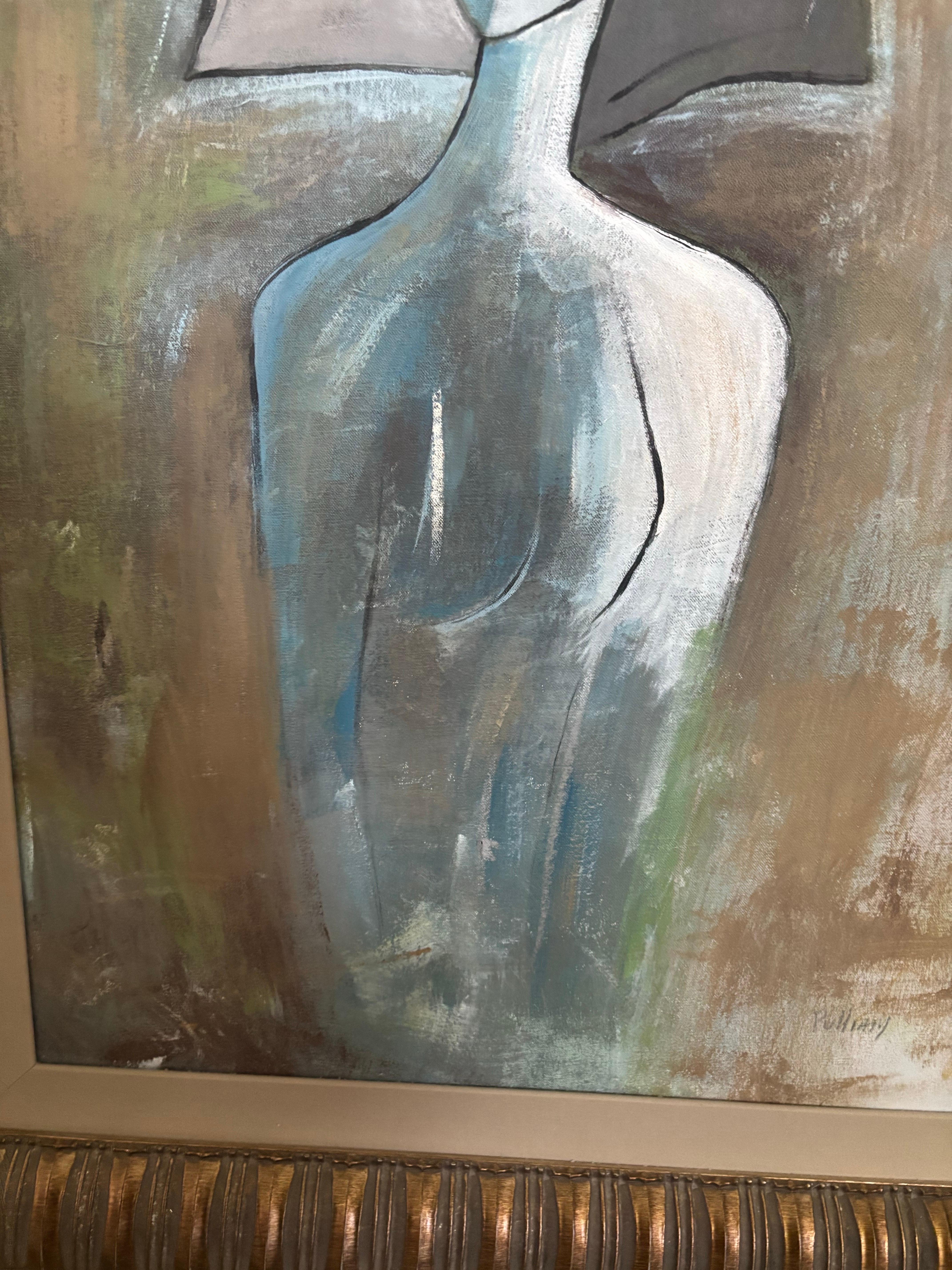 Mid-Century moderno Quadro cubista d'epoca MCM raffigurante una donna, firmato dall'artista in vendita