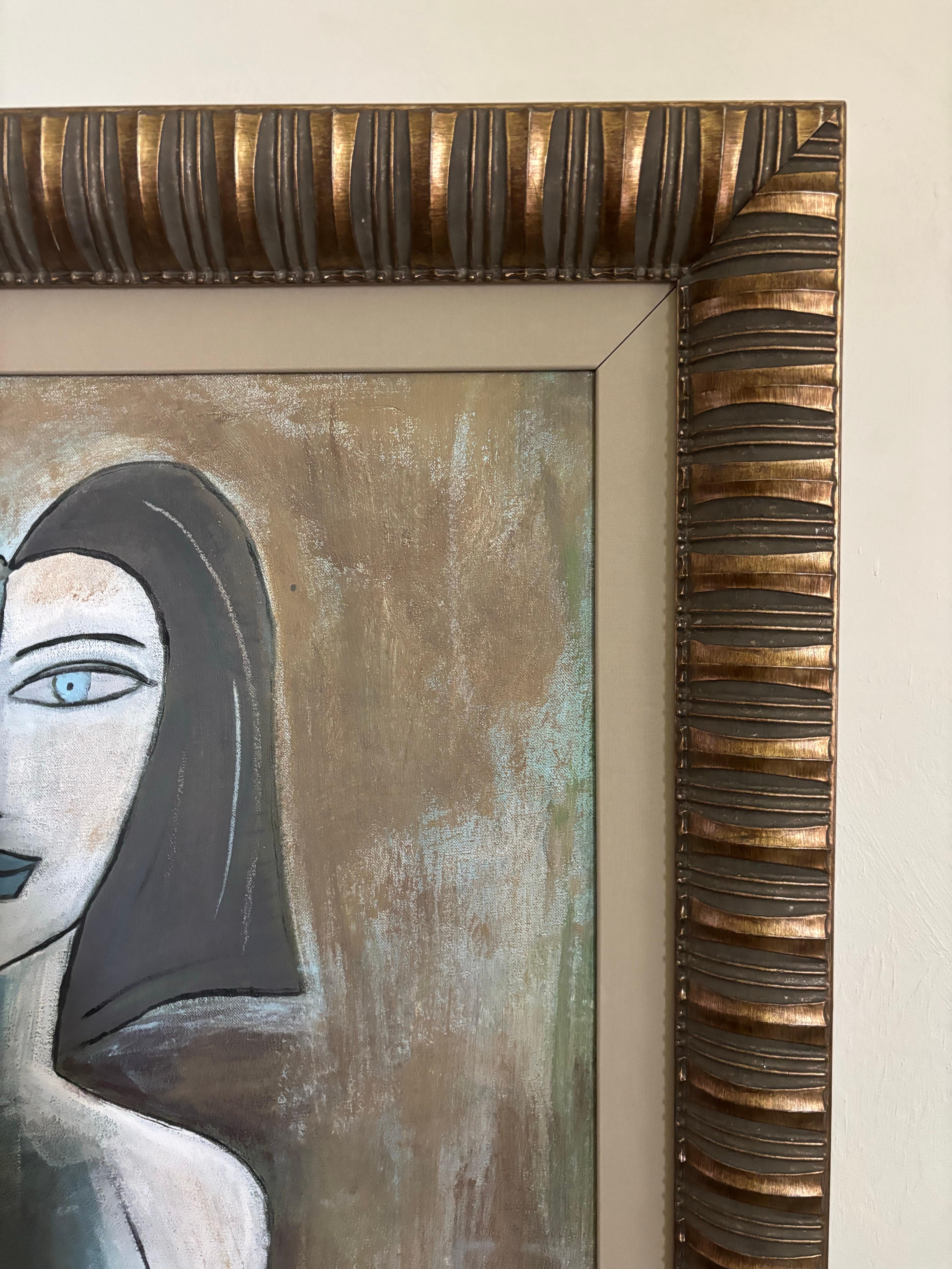 Tela Quadro cubista d'epoca MCM raffigurante una donna, firmato dall'artista in vendita