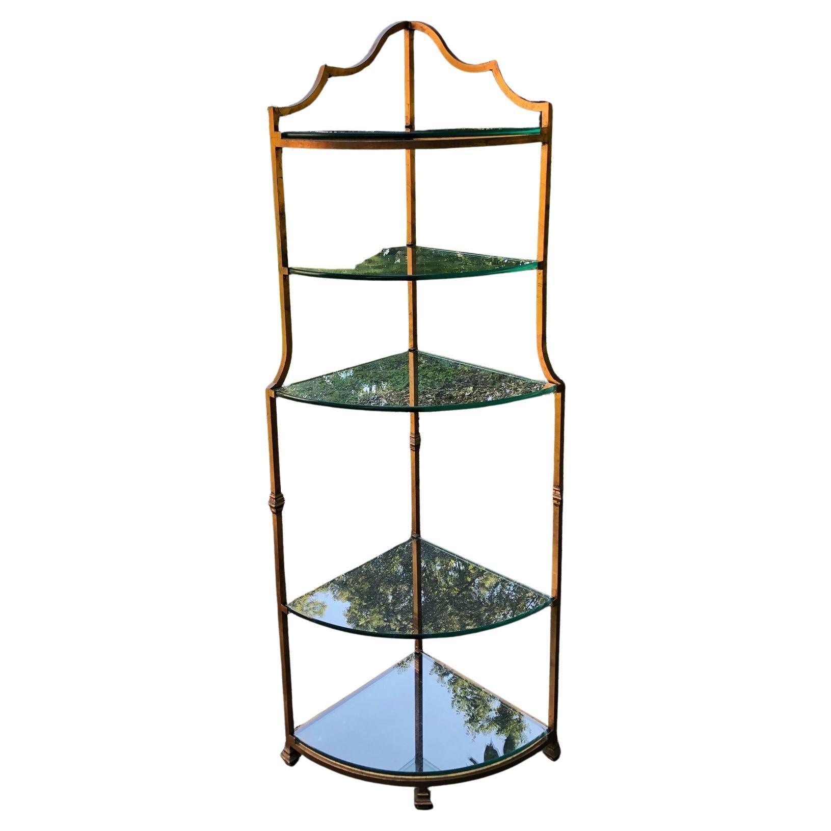 Vintage MCM maßgefertigtes Vintage-Etagere-Etagenregal aus vergoldetem Stahl und Metall, Etagere, 79" im Angebot