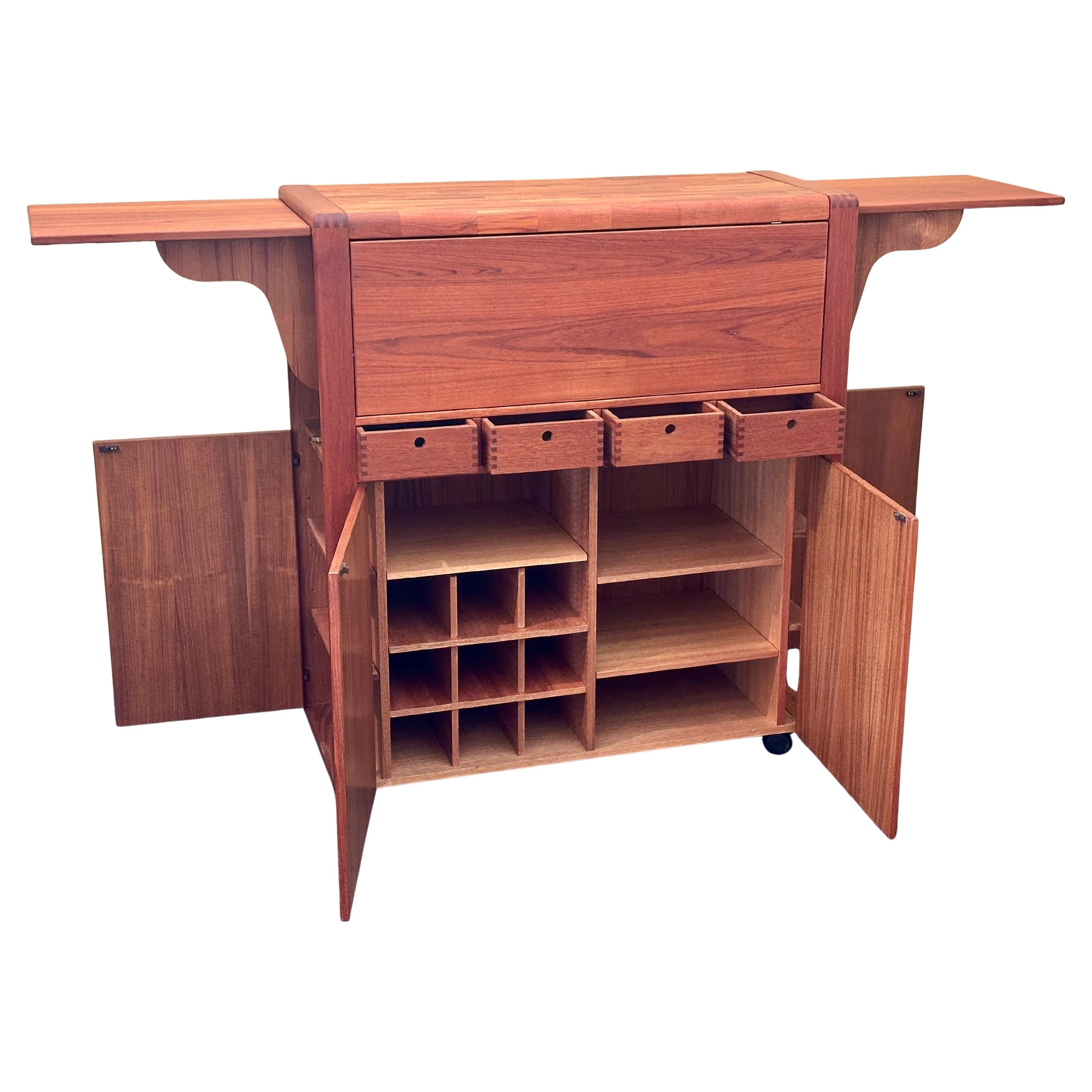 Vintage MCM Danish Modern Teak Drop Leaf Bar Cabinet