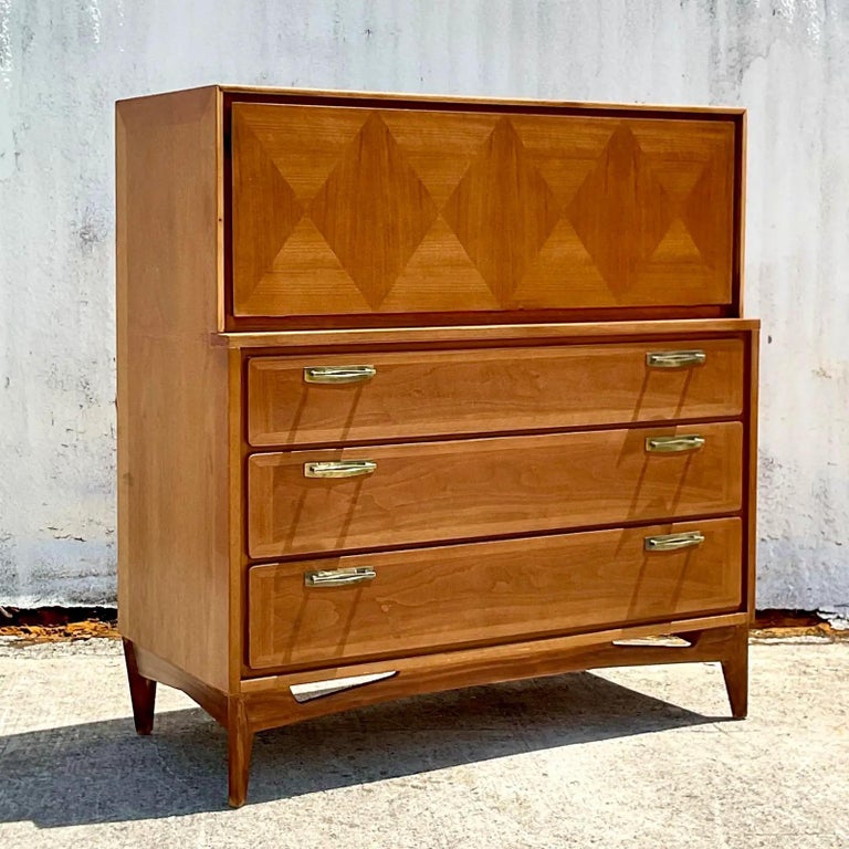 Vintage MCM Diamond Gentlemen’s Dresser For Sale at 1stDibs