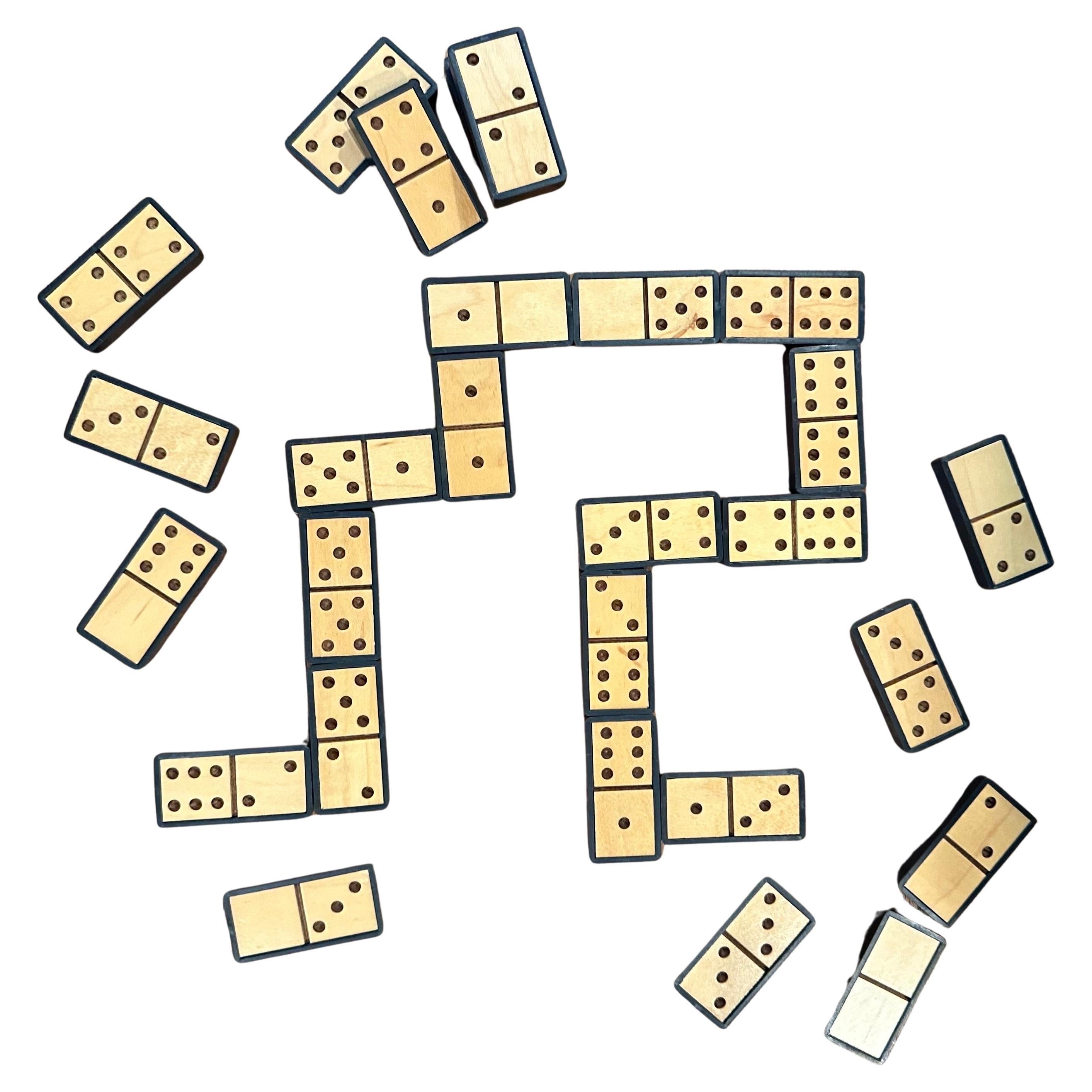 Mid-Century Modern Vintage MCM Domino Set in Wooden Box For Sale