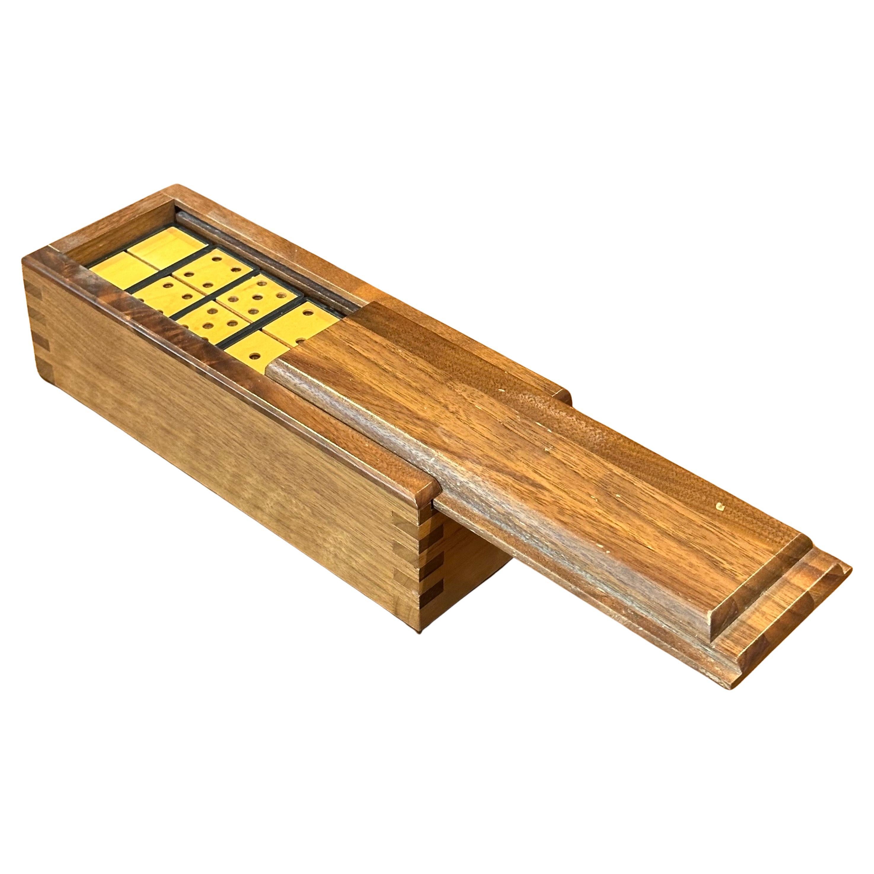 American Vintage MCM Domino Set in Wooden Box For Sale