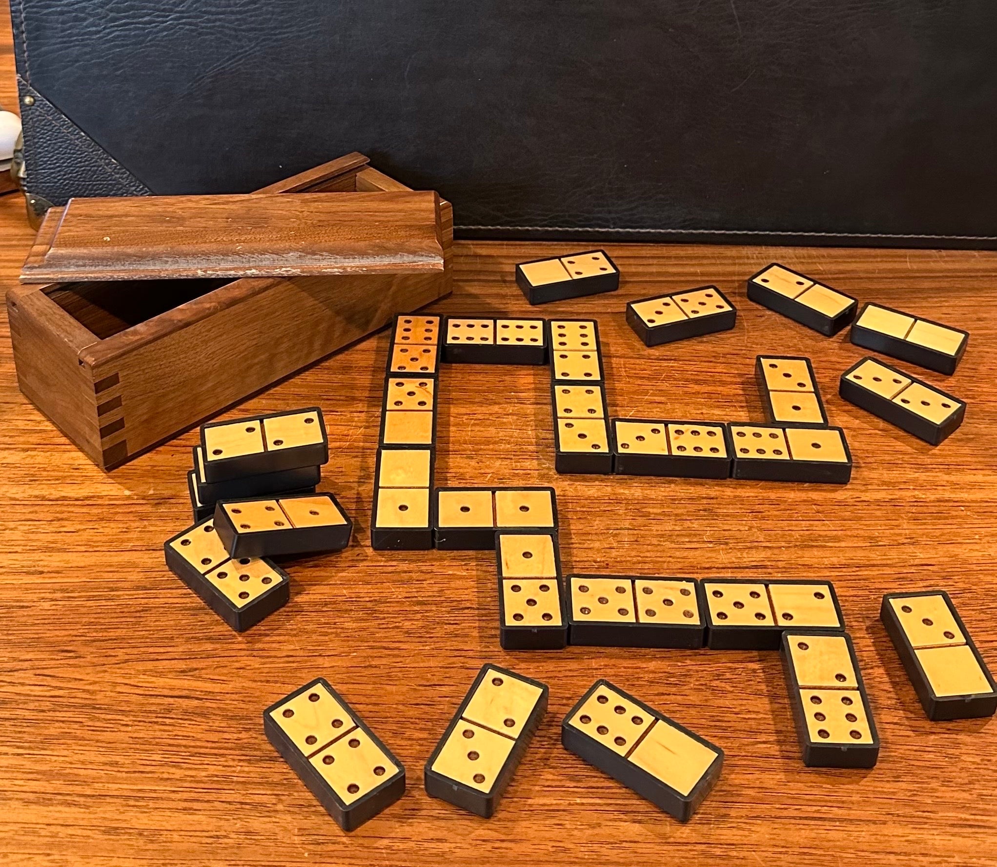 20th Century Vintage MCM Domino Set in Wooden Box For Sale