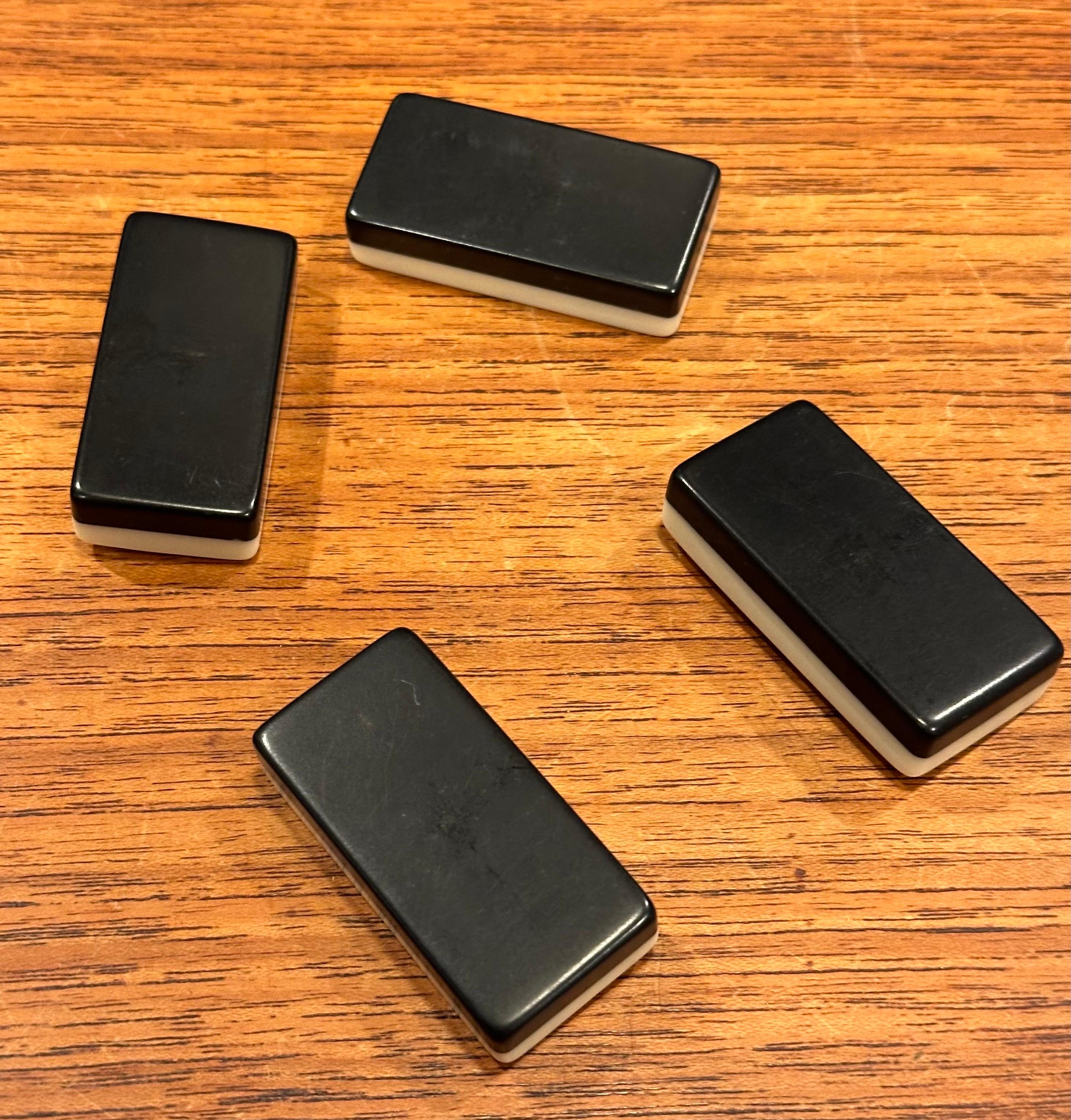 Plastic Vintage MCM Domino Set in Wooden Box For Sale