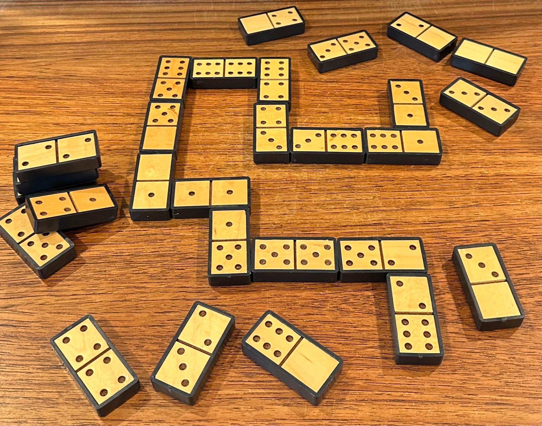 Plastic Vintage MCM Domino Set in Wooden Box For Sale