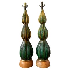 Vintage MCM Drip Glaze Ceramic Lamps - A Pair