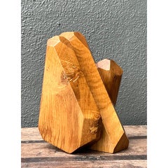 Vintage MCM Faceted Wood Sculpture