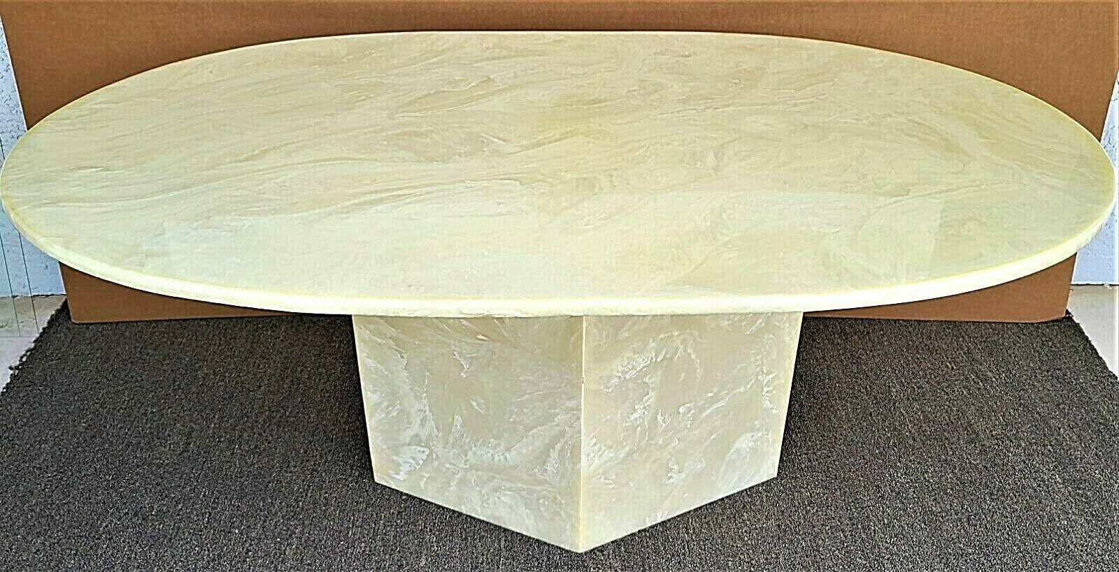 Offering One Of Our Recent Palm Beach Estate Fine Furniture Acquisitions Of A 
Vintage Mid Century Modern Solid Resin Faux Marble Oval Pedestal Dining Table

Approximate Measurements in Inches
Top with base:
30