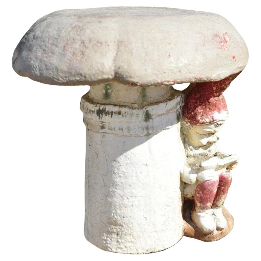 Vintage MCM Figural Elf under Mushroom Cement Concrete Garden Stool Seat For Sale