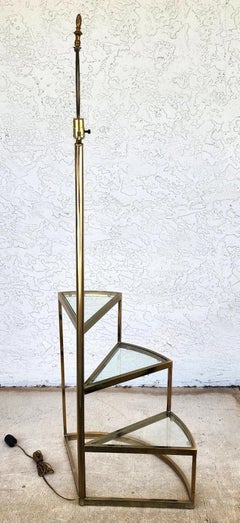 Vintage MCM Floor Lamp Table 3 Tier Step Brass & Glass
