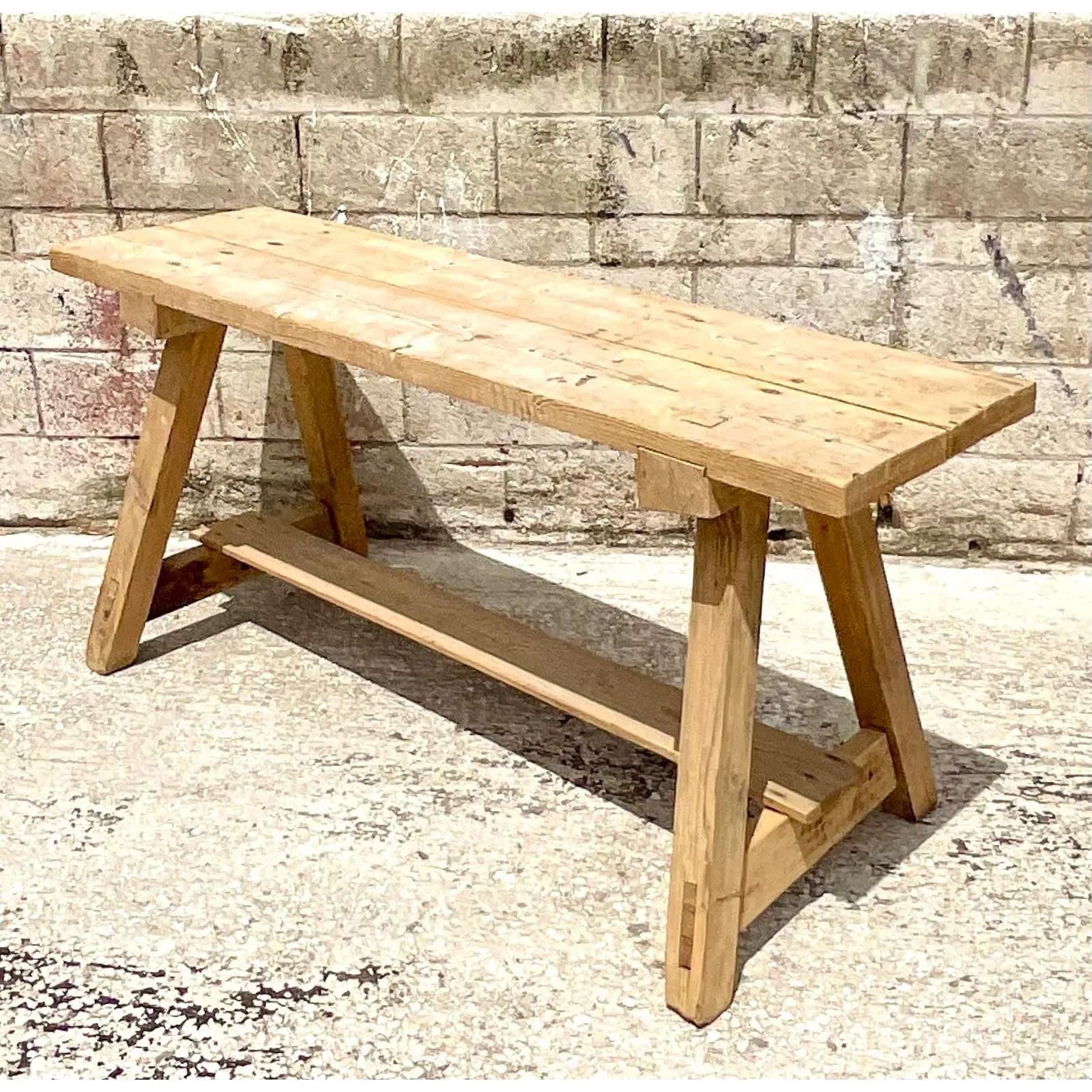 Vintage MCM French Plank Console Table In Good Condition In west palm beach, FL