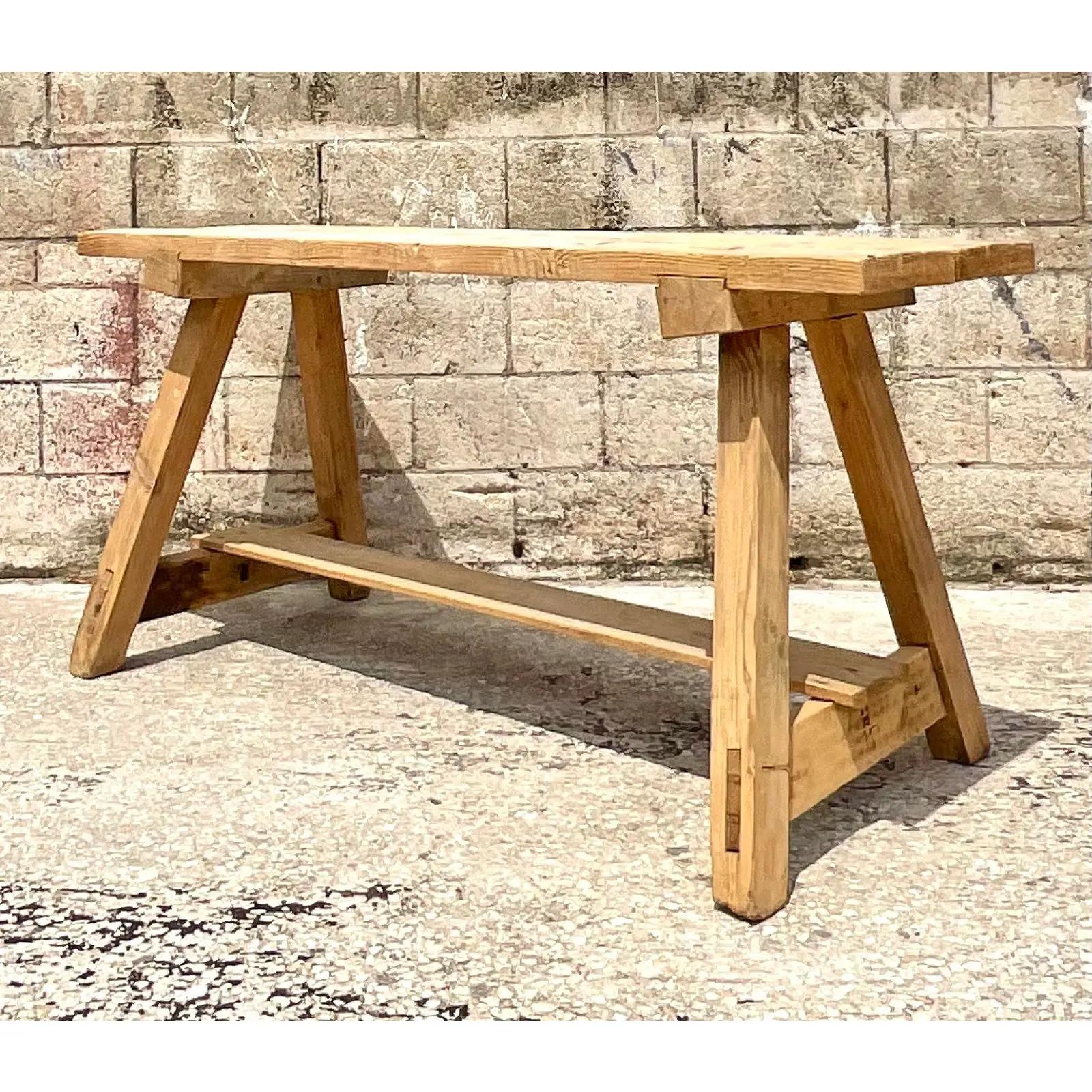 Wood Vintage MCM French Plank Console Table