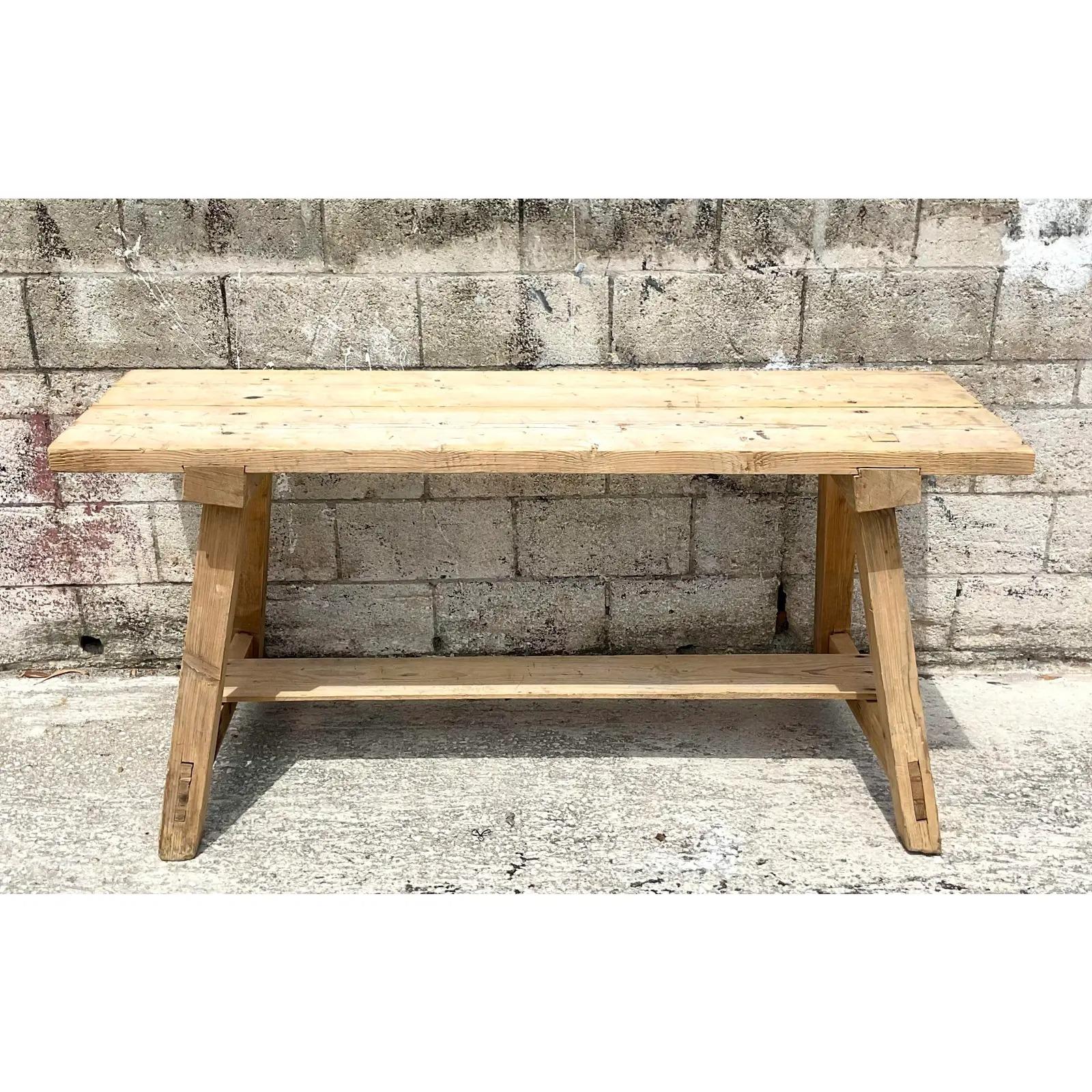 Vintage MCM French Plank Console Table 1