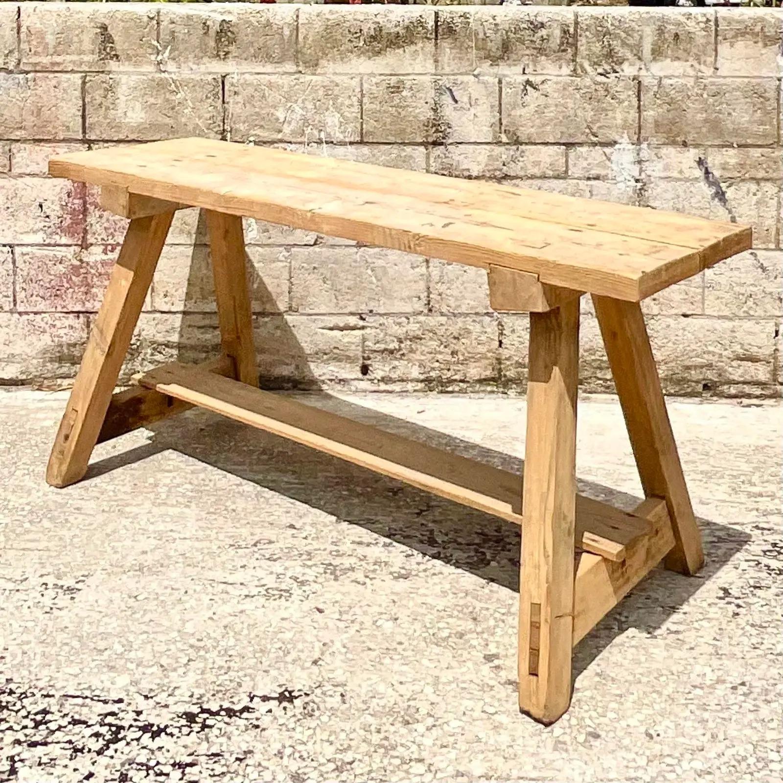 Vintage MCM French Plank Console Table 2